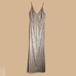 Sequence champagne spaghetti strap formal dress
